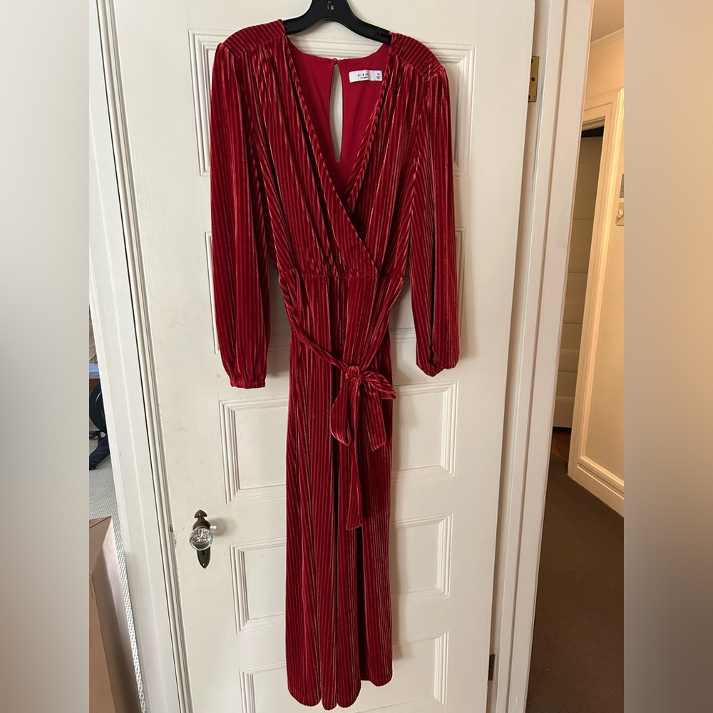 Anthropologie Red Velvet Jumpsuit
